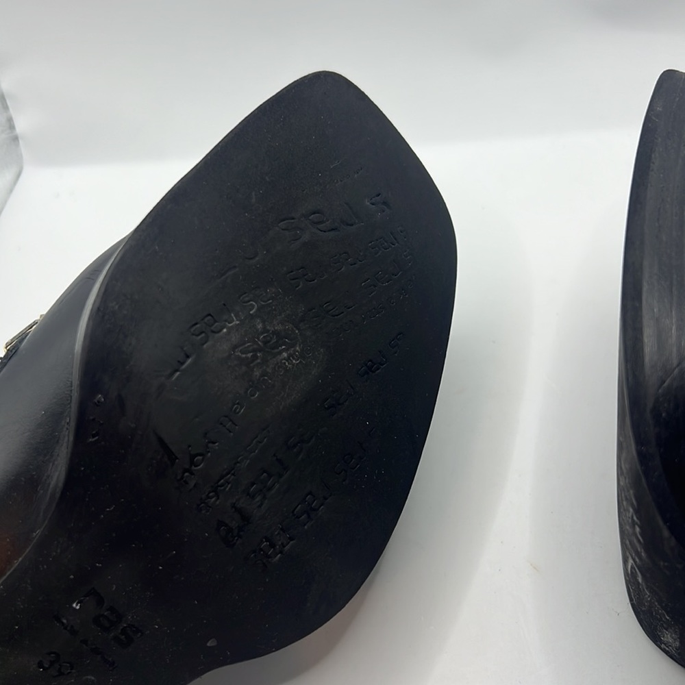 RAS black chunky heel leather loafer square toe/heel w/jewel detail SZ 39 US 9 - Picture 10 of 13